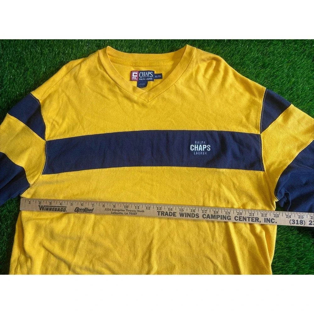 Vtg 90s CHAPS Ralph Lauren Mens XL Yellow Blue Long Sleeve T Shirt Baggy Skater